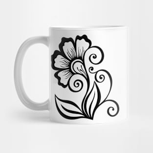 Monochrome Floral Design Element in Doodle Line Style Mug